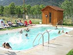 Swimming in the pool and sitting in a sauna are both great activities.