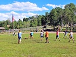 A rousing game of soccer between young men and women.