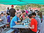 Guests may also dine outside on a deck under a canopy.