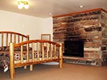 A view of one bedroom in the Red Creek Lodge, each bedroom is a unique style.