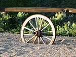 In keeping with a Western themed Guest Ranch an old wagon wheel decorates the edge of the mini-golf course.