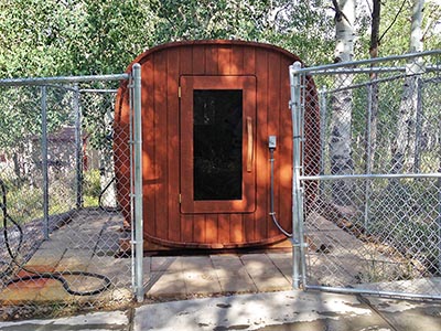 Tabby Mountain Lodge Sauna with gate.